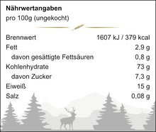 Lade das Bild in den Galerie-Viewer, Nährwerttabelle - Weizennudeln